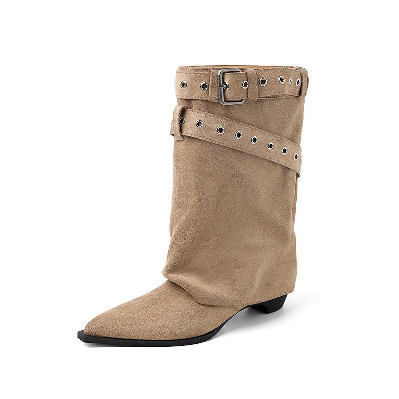 Niche Design Short Boots Women's Autumn New Spice Girl Belt Buckle Pants Boots Pointed Western Cowboy Boots