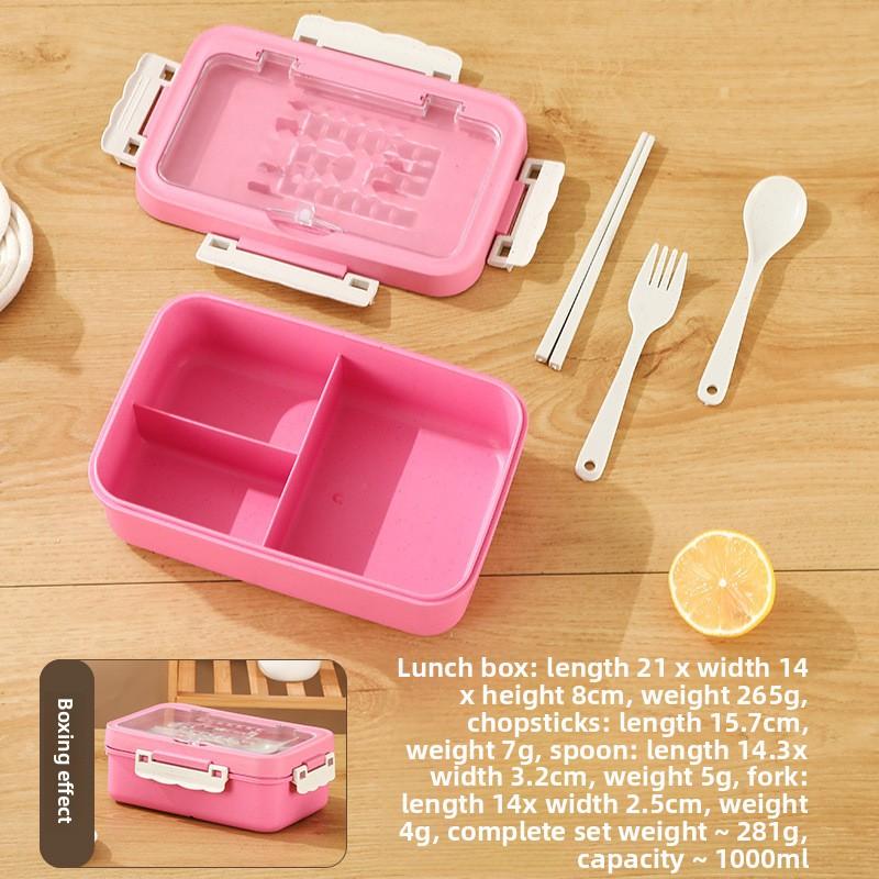 Wheat Compartment Lunch Box, Student and Office Worker Lunch Box, Portable Lunch Box, with Fork, Spoon and Chopsticks
