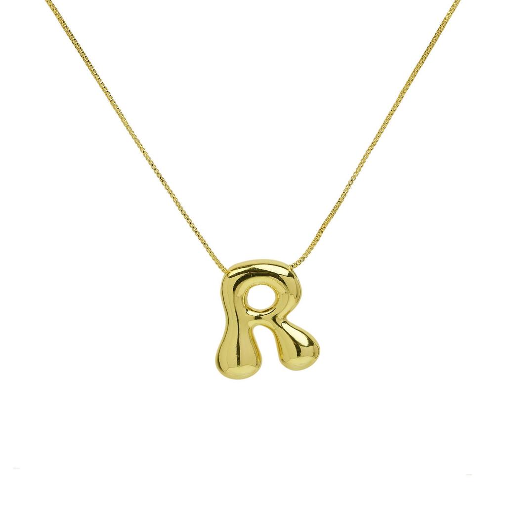 18K Gold Plated Copper Balloon Bubble Chubby Alphabet Pendant Necklace