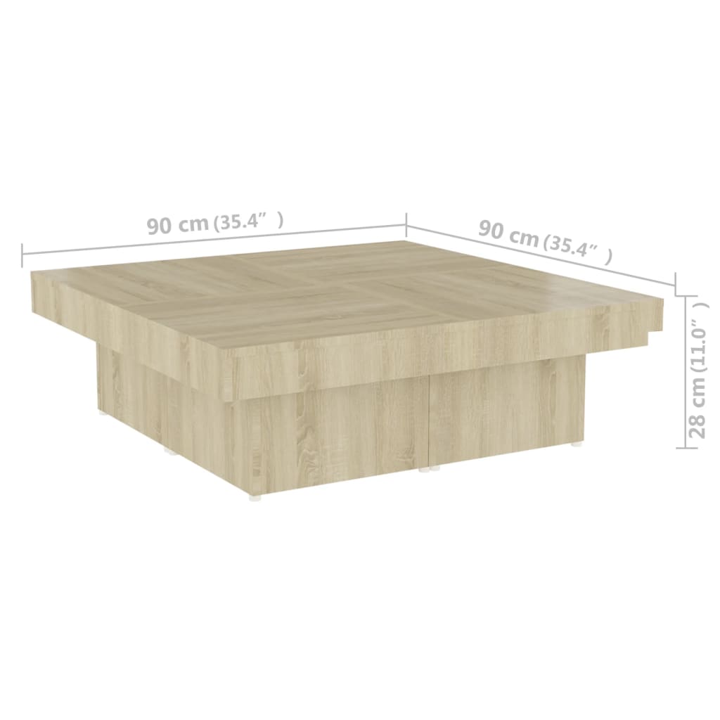  Coffee Table, Sonoma Oak, 90x90x28 Cm, Wood-based Material