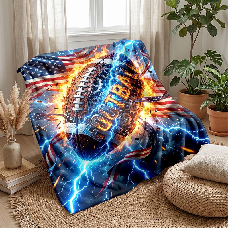 American Football Showdown Fire vs Lightning blanket Personalized Name Flannel Blanket Soft Cozy Plush Throw for Sofa Bed Lightweight Home Decor