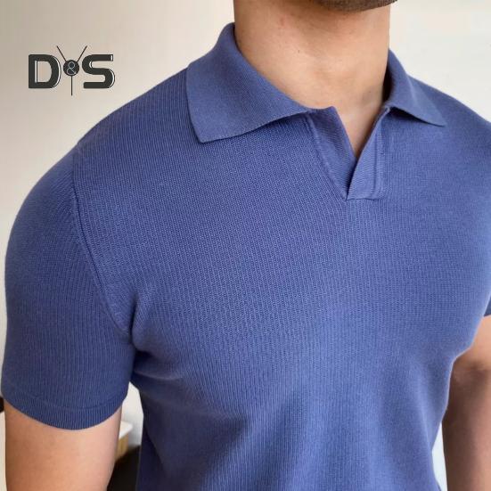 Pánské letní tričko s krátkým rukávem, ohrnutým límcem, výstřihem do V, jednobarevný volný svetr, střední délky, pro obchodní příležitosti, kancelář, randění