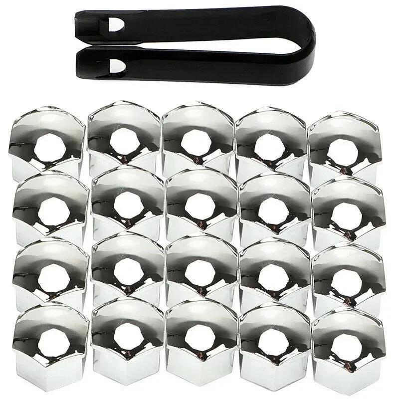 VERYUS 20Pcs 17mm Car Wheel Nut Cover Silver Alloy Wheel Nuts Bolt Caps Dust Cap Protection Anti-Rust Hub Screw Cover With Remov