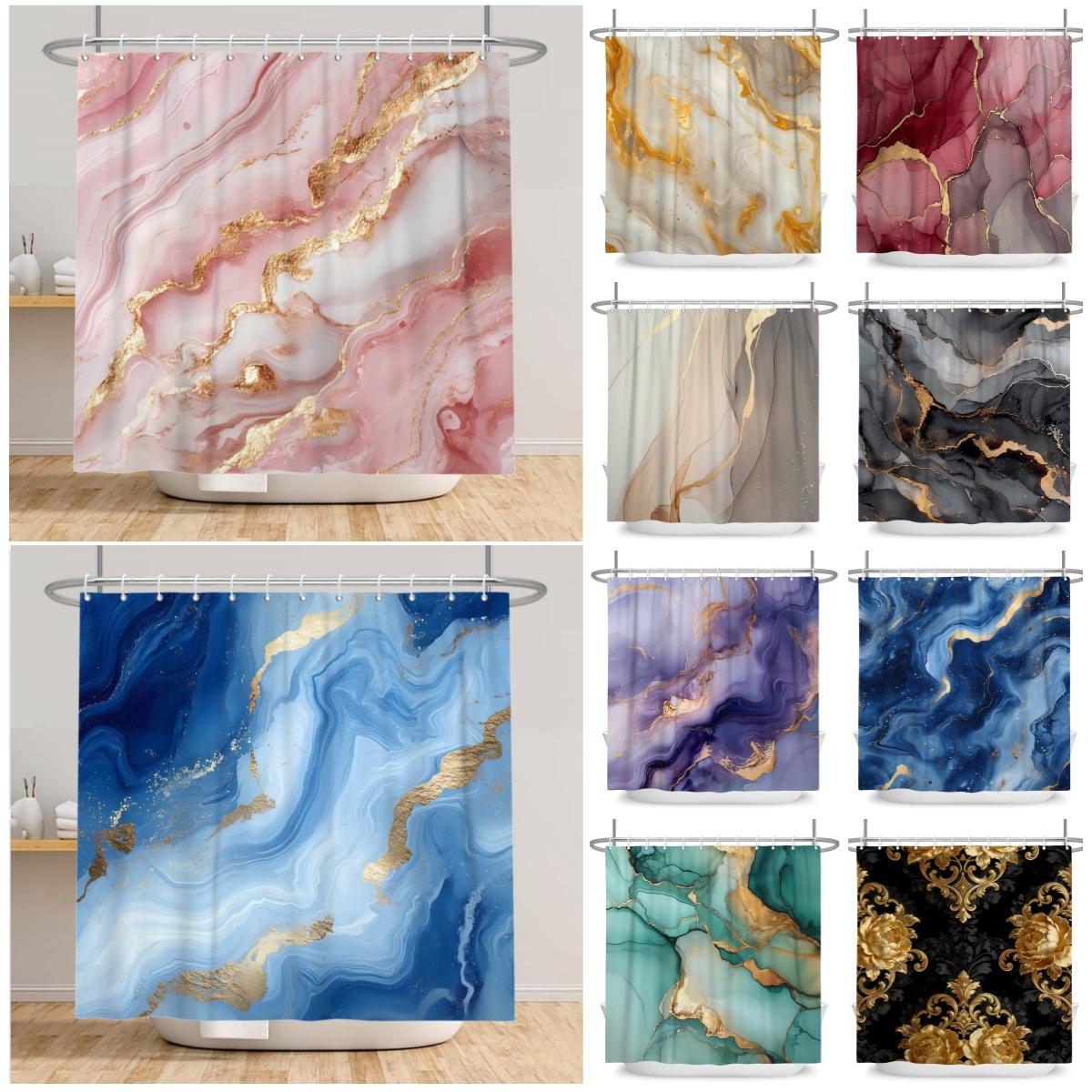 Jessica Chen Modern Marble Texture Shower Curtain Abstract Fluid Art Print Waterproof Bath Curtain For Bathroom Decor Polyester With Hooks