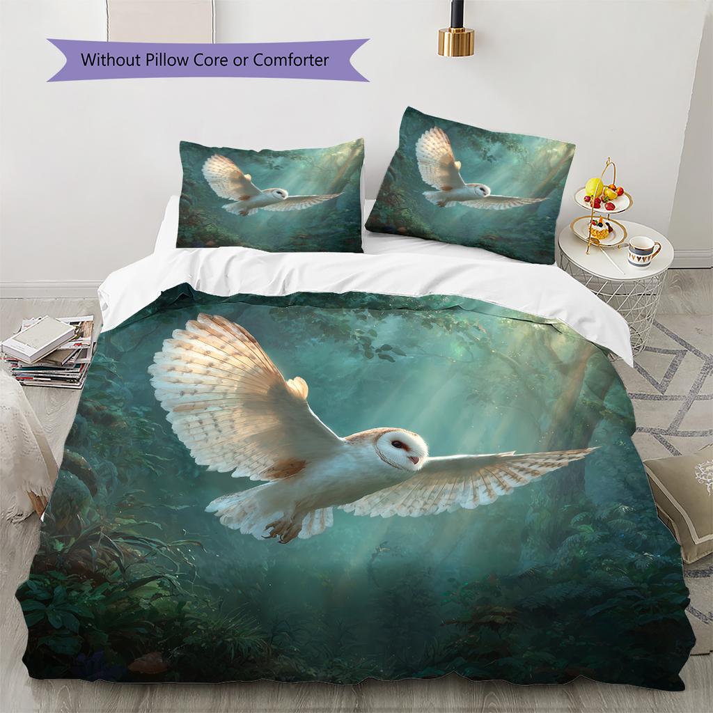 Spreading Wings Owl Pattern Bedding Quilt Set Quilt Cover Pillowcase Home Decoration Gift (1 * Duvet Cover + 2 * Pillowcase, Without Core)