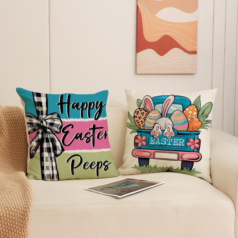 New Easter Pillowcase Linen Print Cartoon Rabbit Pillow Living Room Holiday Decoration Cushion