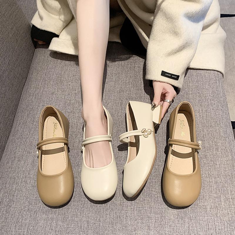 Little Mary Jane Single Shoes Women's Low-heeled Women's Shoes Spring New Shallow Mouth with Skirt Small Leather Shoes Women