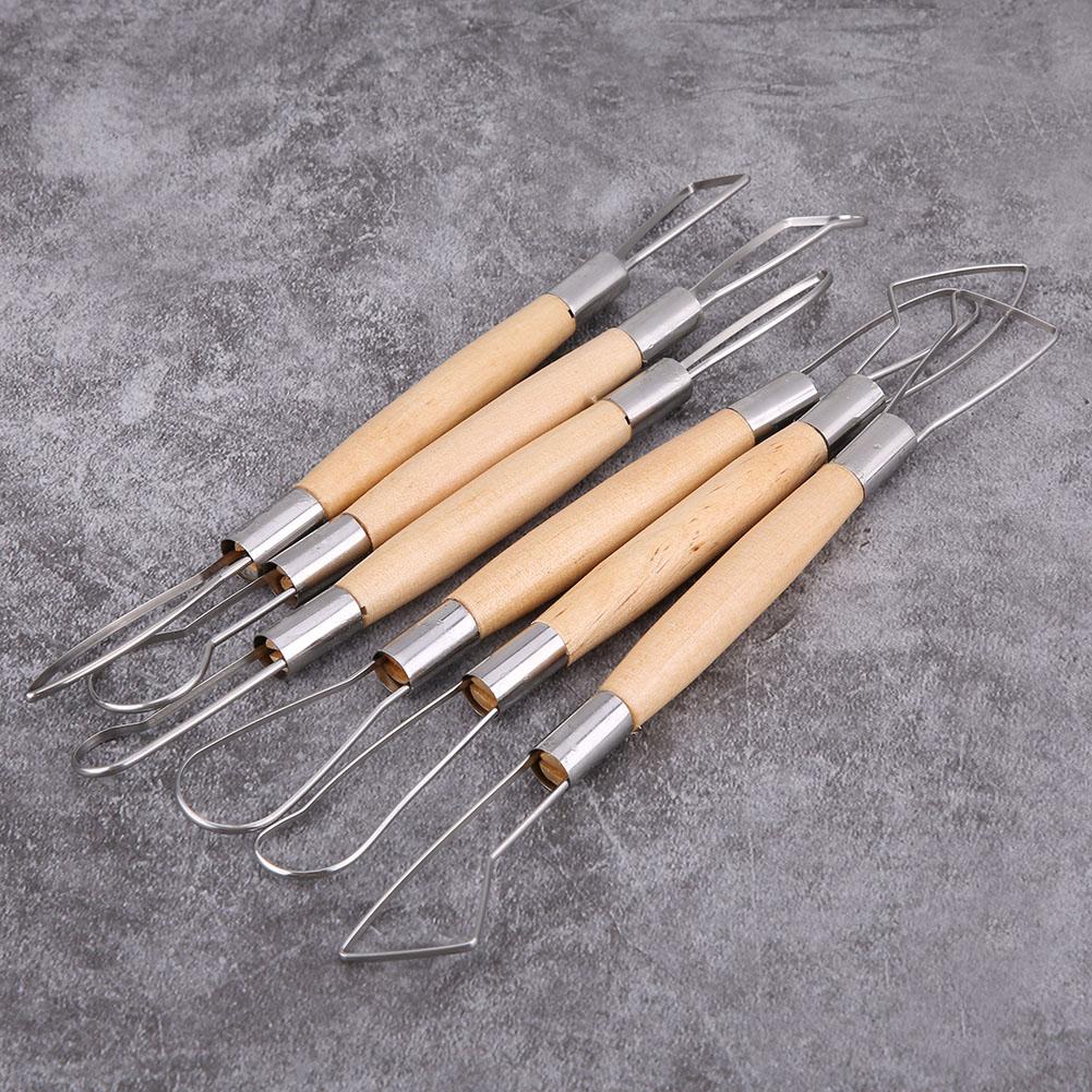 Double Head Ribbon Tool Wooden Handle Wax Pottery Clay Carving Sculpture DIY Craft Set