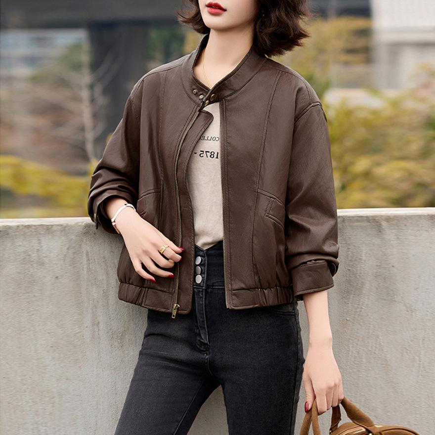 Retro Soft Leather Jacket Women's Spring and Autumn New Design Sense Fashion Casual Loose Leather Jacket