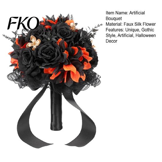 Gothic Artificial Bouquet Wedding Bouquets for Bride And Bridesmaid, Halloween Bouquet, Dead Branch Flower Black Rose Blooms Fake Centerpiece,