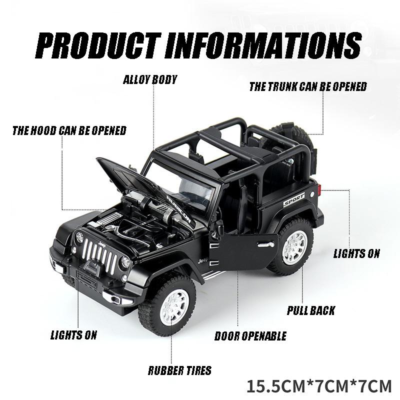 1/32 Scale Jeep Wrangler 1941 Alloy Car Model with Light and Sound Effect Diecast Car Toys for Boys Gift Car Model  Toys Model Collection