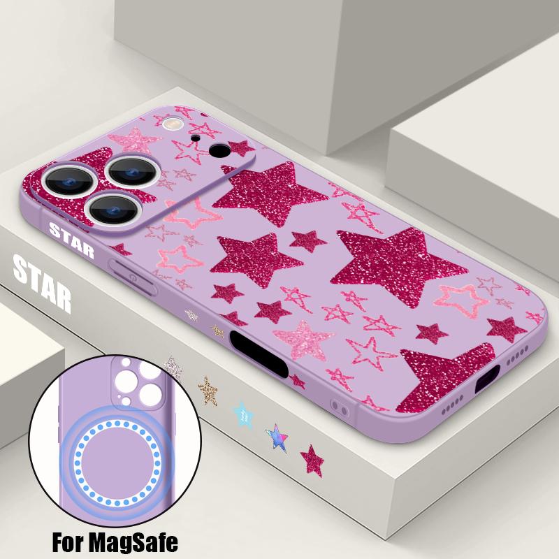 Magnetic For Magsafe Case For iPhone 17 Pro Max Colorful Stars Print Soft Silicone Phone Back Cover For iPhone 16 15 14 13 Pro Max 16e 17e