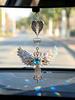 Angel Wings Cross Rearview Mirror Pendant Blue Crystal Heart LOVE Charm Car Interior Hanging Decor for Gift