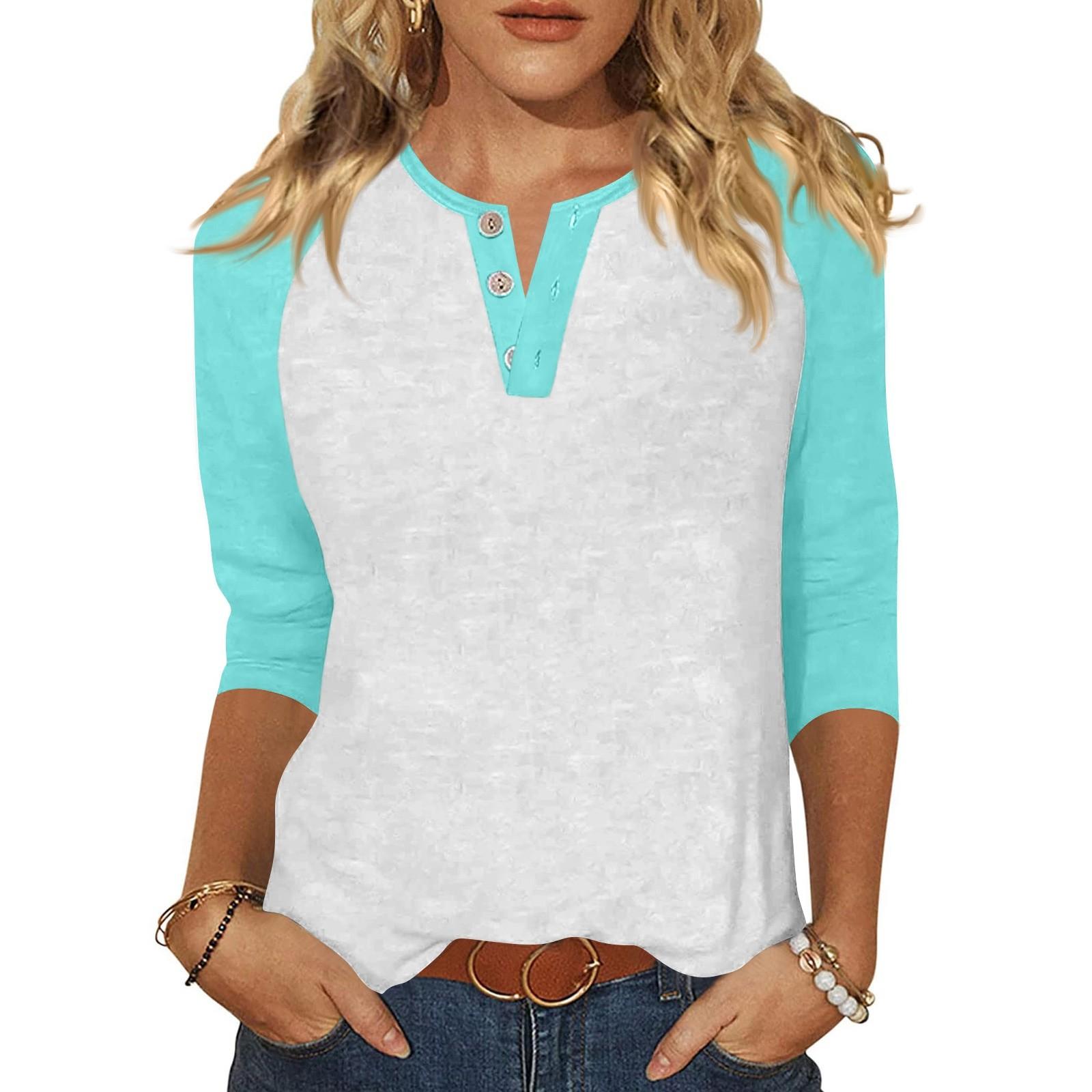 

Жен. Футболка С принтом Пуговицы Рукав 3/4 Повседневные Выходные Мода Классический Классический V-образный вырез Обычный Верх M