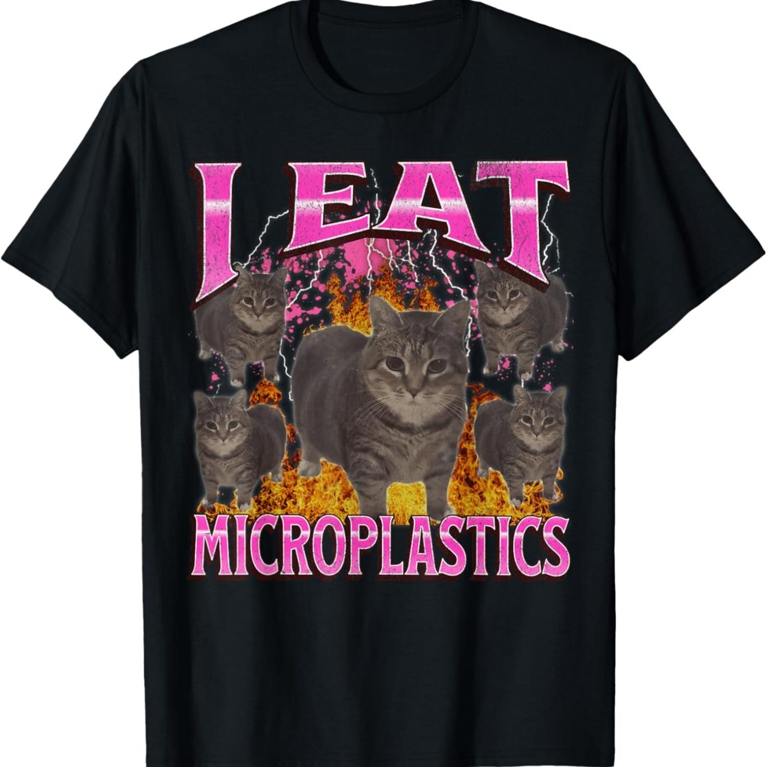 I Eat Microplastics Funny Cat Meme Bootleg Graphic Men Women T-Shirt S чёрный