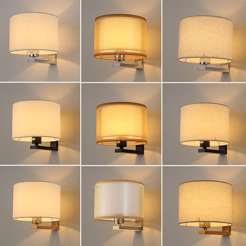 Moderne LED Vegglampe med E27 Pære Rund Stoffskjerm Vegglamper Innendørs Belysning for Hotell Soverom Nattbord Hjemmedekorasjon