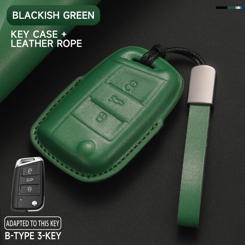 Leather Car Key Cover Case Protection Shell Keychainfor Vw Volkswagen Gti Golf 7 Mk2 Mk7 Polo Tiguan T-Cross T-Roc Touran