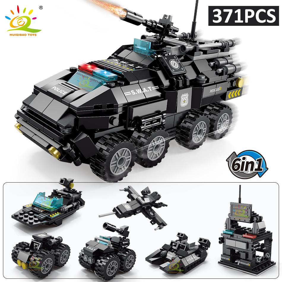 371 pièces 6 en 1 Camion de Police SWAT Blocs de Construction Ville Bâtiment Avion Voiture Briques Collection Conçu Pour Jouets d'Enfants Cadeau d'Enfants