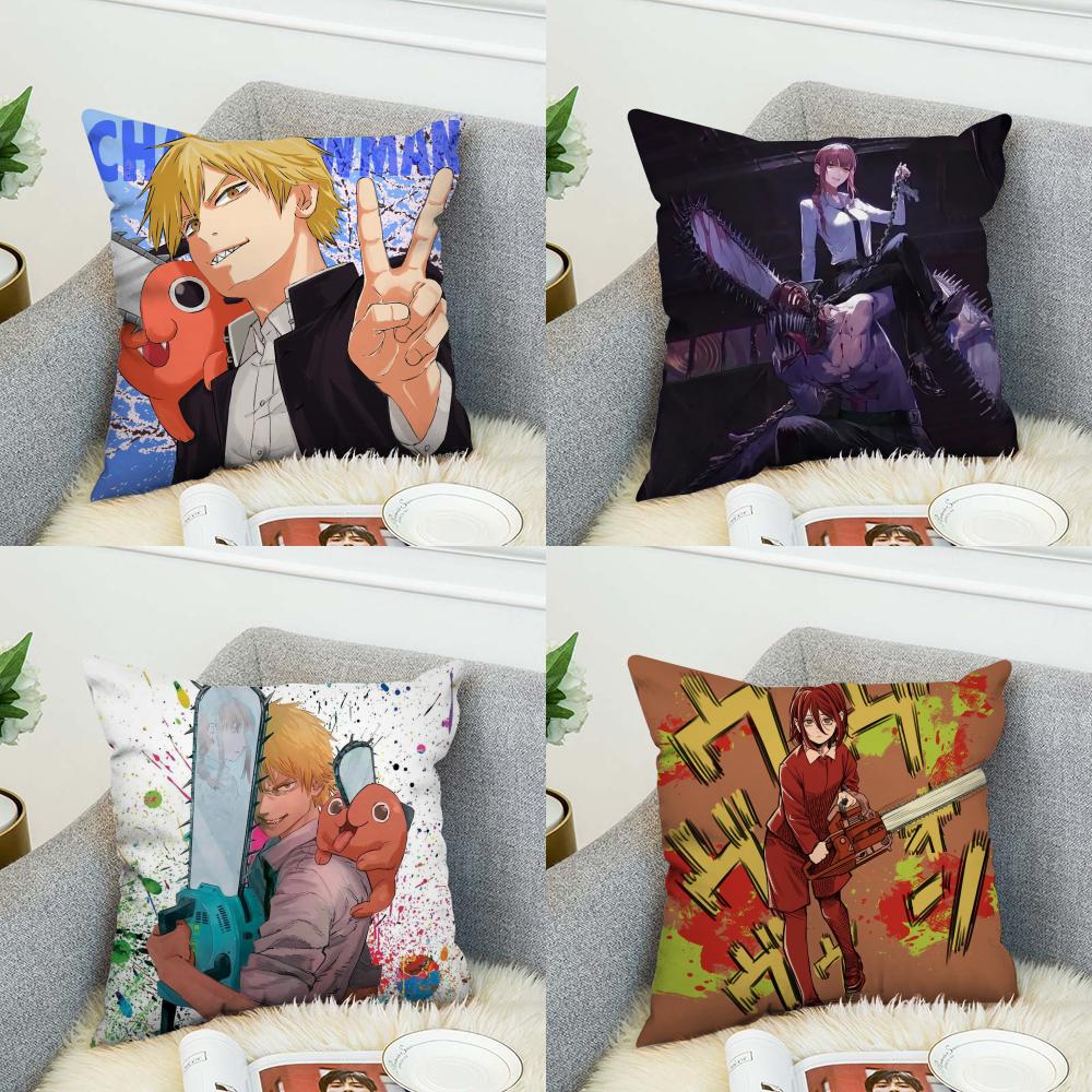 Chainsaw Man Pillow Case For Car Sofa Decorative Home Doublesided Print Plush Square Throw Pillow Cushion Cover
