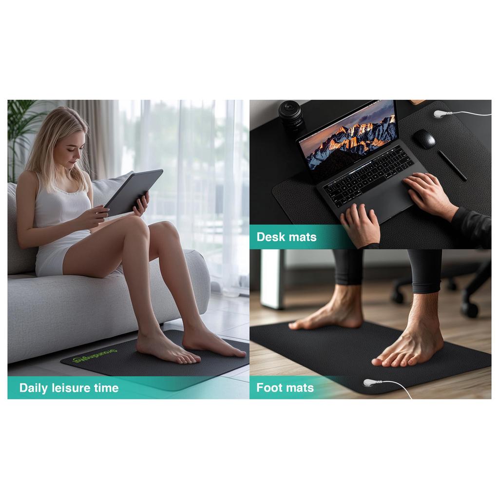 Erdungsmatte für Schlaf, Energie, Schmerzlinderung, Entzündungen, Gleichgewicht, rutschfeste Erdungsmatratze aus PU-Leder mit Erdungskabel, leitfähiger Kohlenstoff