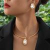 Burgundy Imitation Pearl Baroque Stud Earrings Collar Set High Value Light Luxury Niche Versatile Temperament