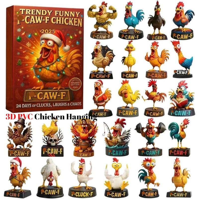 Caw-F Advent Calendars 2025 Funny Christmas Decor Chicken Ornaments 24 Days Countdown Calendar Christmas Tree Hanging Charms