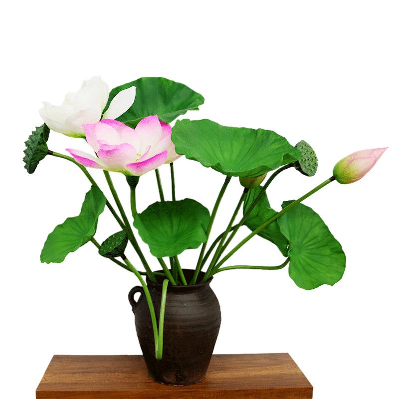 Artificial Lotus Bouquet with Stem, Leaf, and Seed Pod Decoration - Silk Flower Ornament