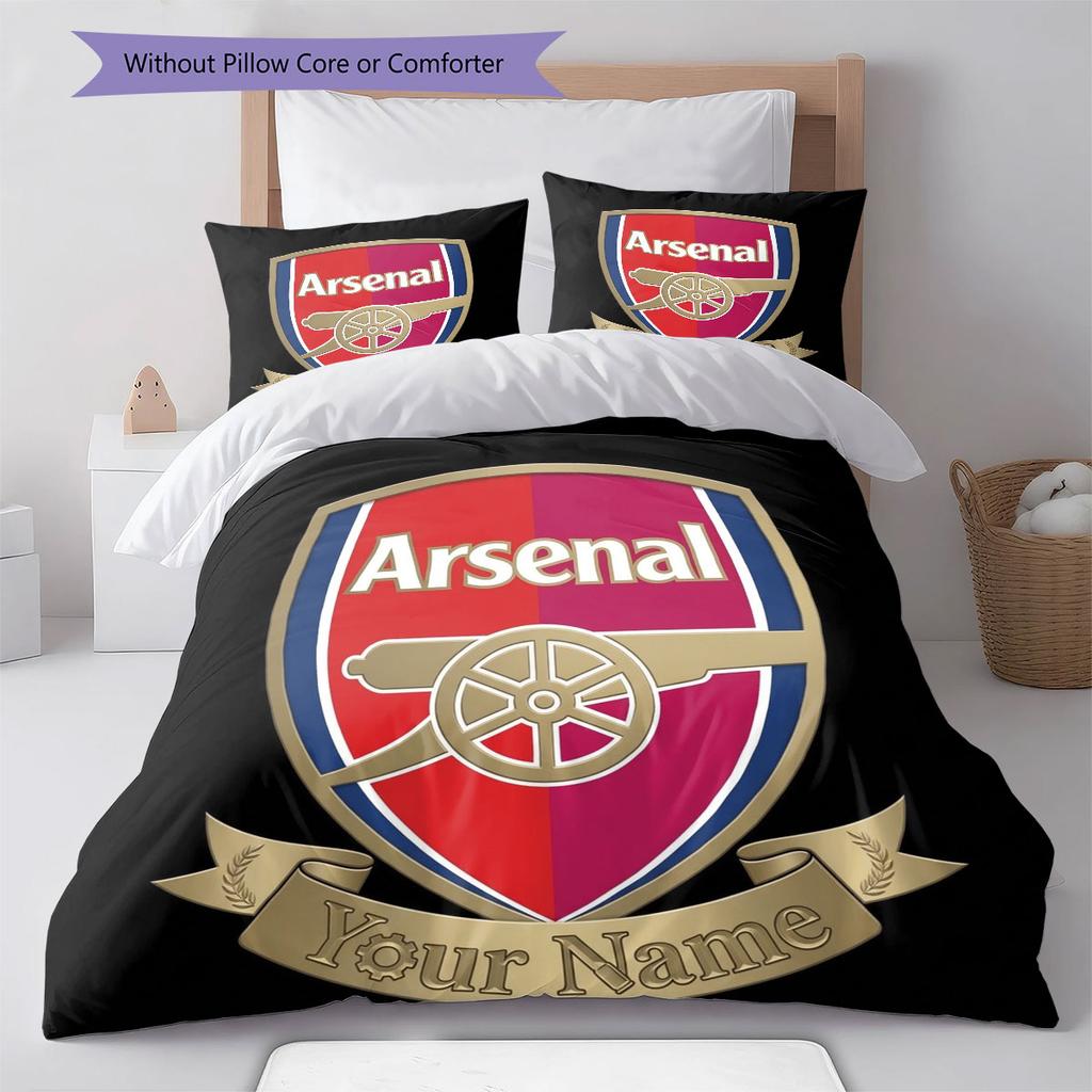 Arsenal F Custom Name Pattern Bedding,Quilt Set Quilt Cover Pillowcase Home Birthday Gift(1 * Duvet Cover + 2 * Pillowcase, Without Core)