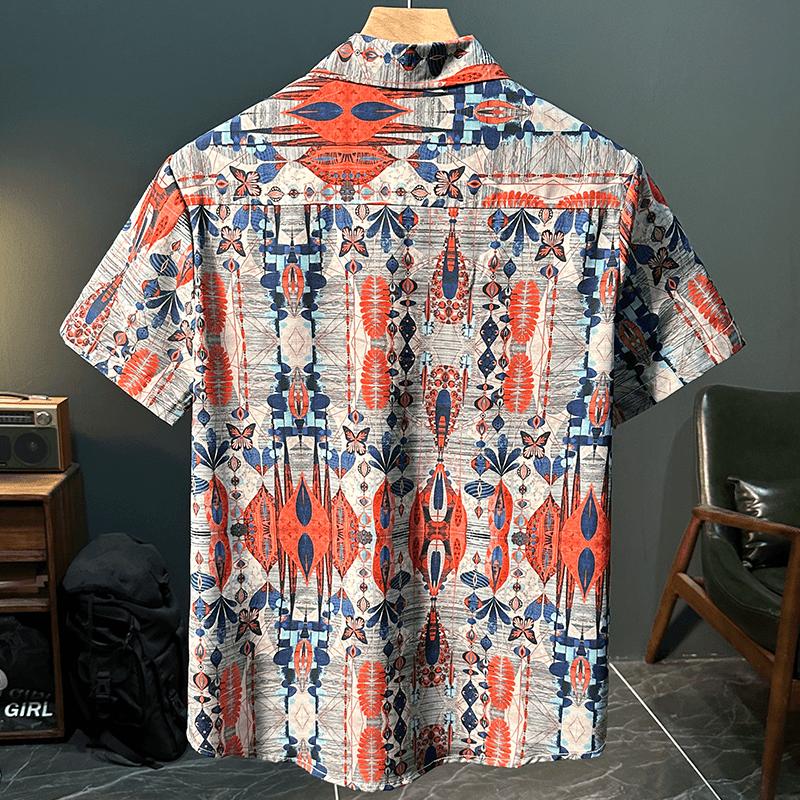 Men's Summer Thin Vintage Printed Beach Half Sleeve Fashionable Trendy Shirt
