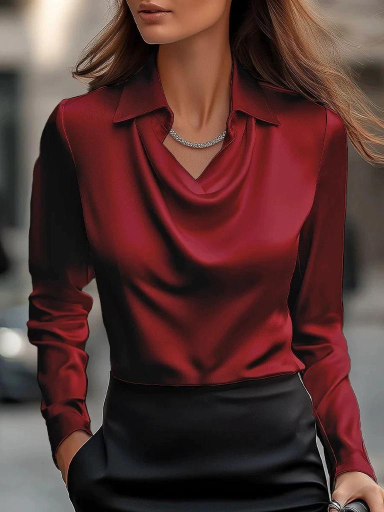 2025 Women's Long Sleeve Cowl Neck Print Shirt