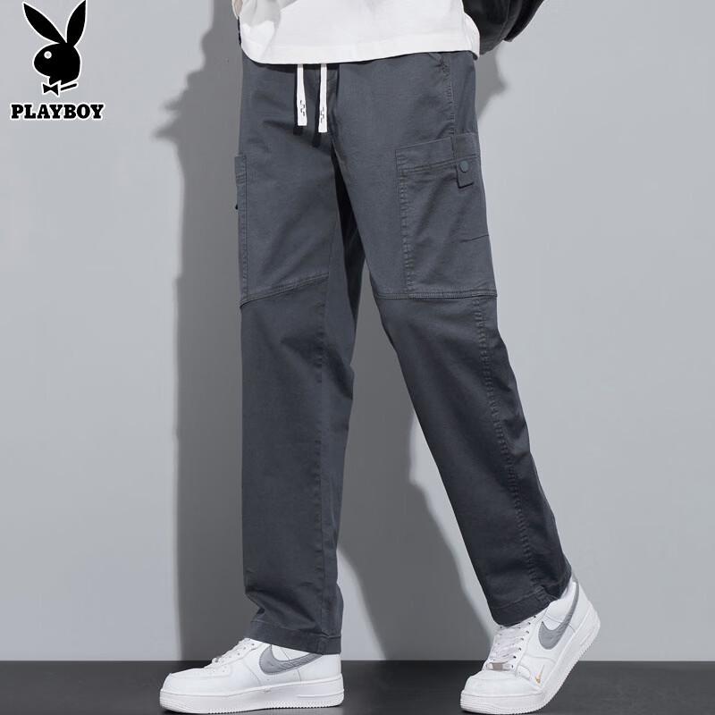 PLAYBOY Men's Trendy Straight-Leg Loose Cargo Pants