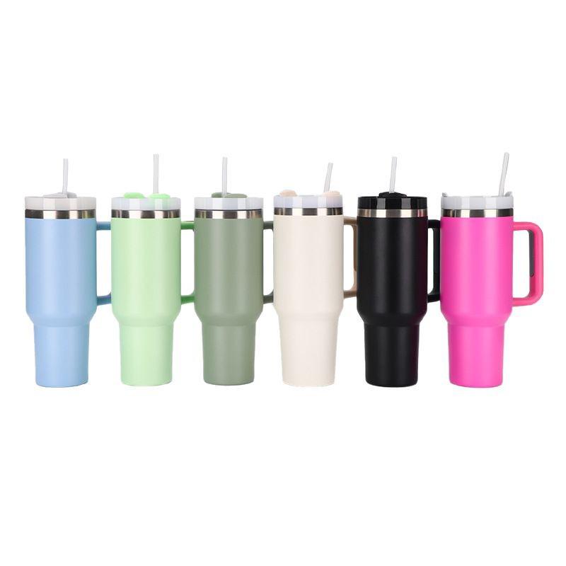 40oz Stainless Steel Insulated Travel Mug with Handle and Straw