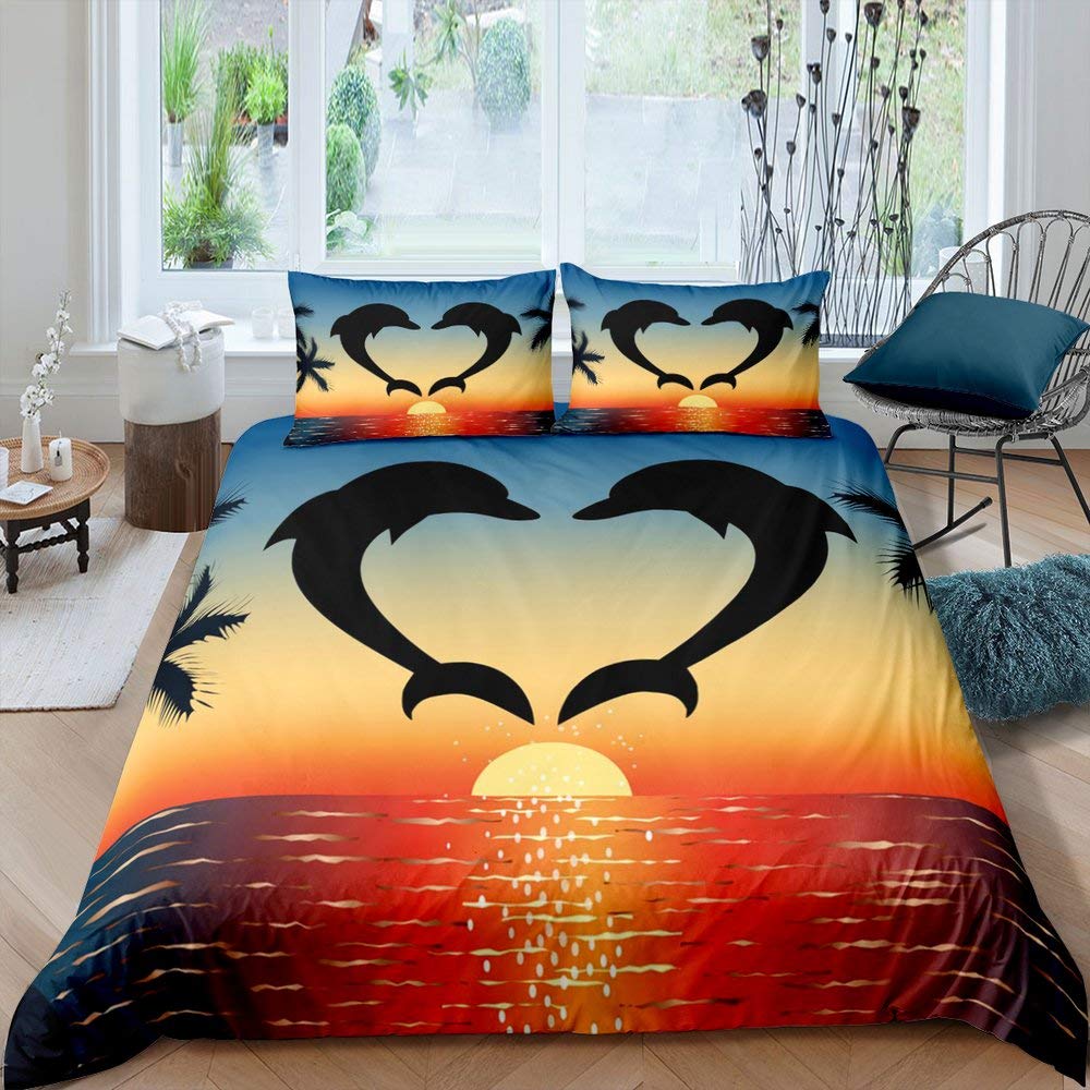 

Комплект постельного белья Blue Dolphin, одеяло Queen Full Size, постельное белье с изображением морских животных для мальчиков и детей, постельное белье для мальчиков-подростков с наволочками 3 шт. EU single(135x200cm)