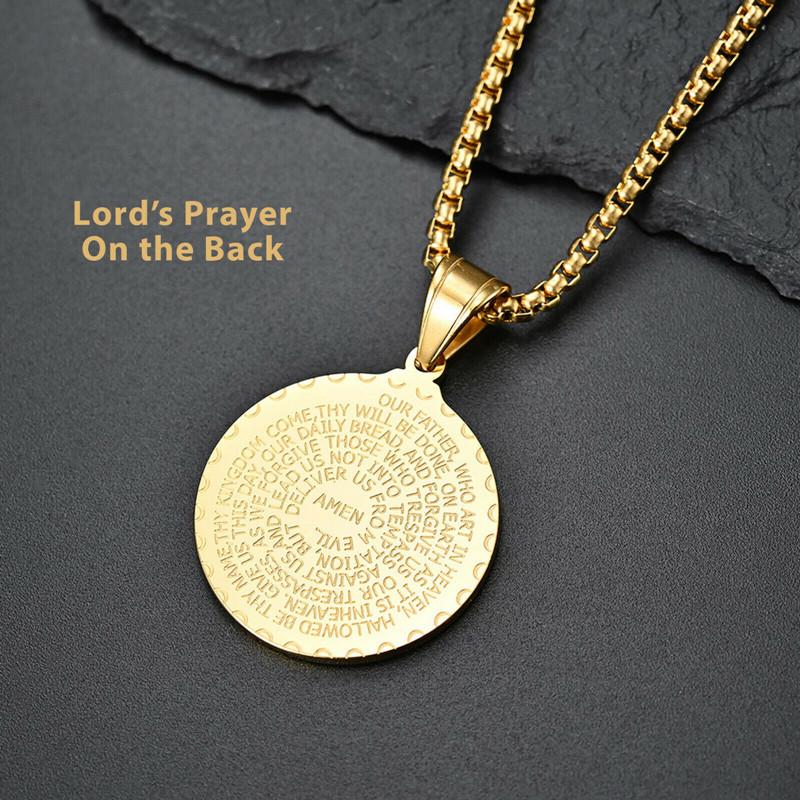 Stainless Steel Round Pendant Necklace, Steel Praying Hand Round Pendant Necklace, for Both Men and Women