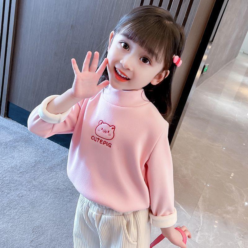 Unisex Fleece-Lined Animal Sweatshirt Base Layer Warm Cozy Children's Outerwear for Autumn Winter Girls Cute Animal Print Tops