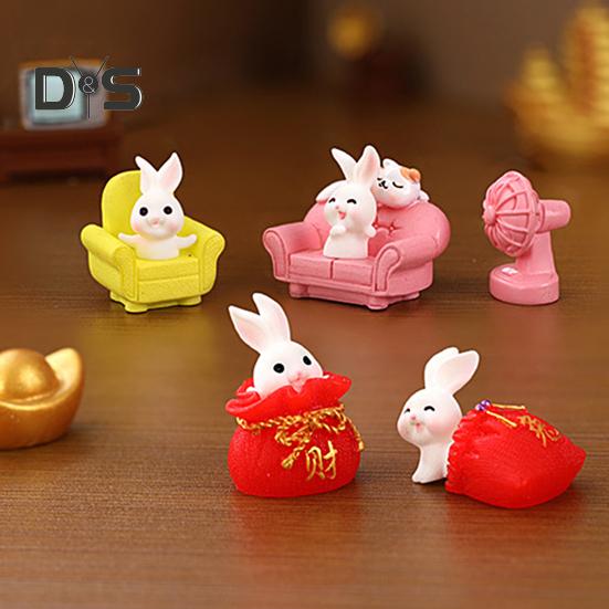 2Pcs Long Lasting New Year Ornaments Handmade Creative Rabbit Zodiac Micro Landscape Ornament