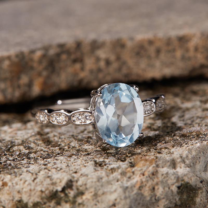 Xiaohongshu S925 Sterling Silver Inlaid Natural Topaz Citrine Ring Women'S Fashion Treasure Earrings