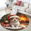 Santa Hat Puppy Round Area Rug,Carpet Rug for Living Room Bedroom Sofa Playroom Decor,Non-slip Floor Mat