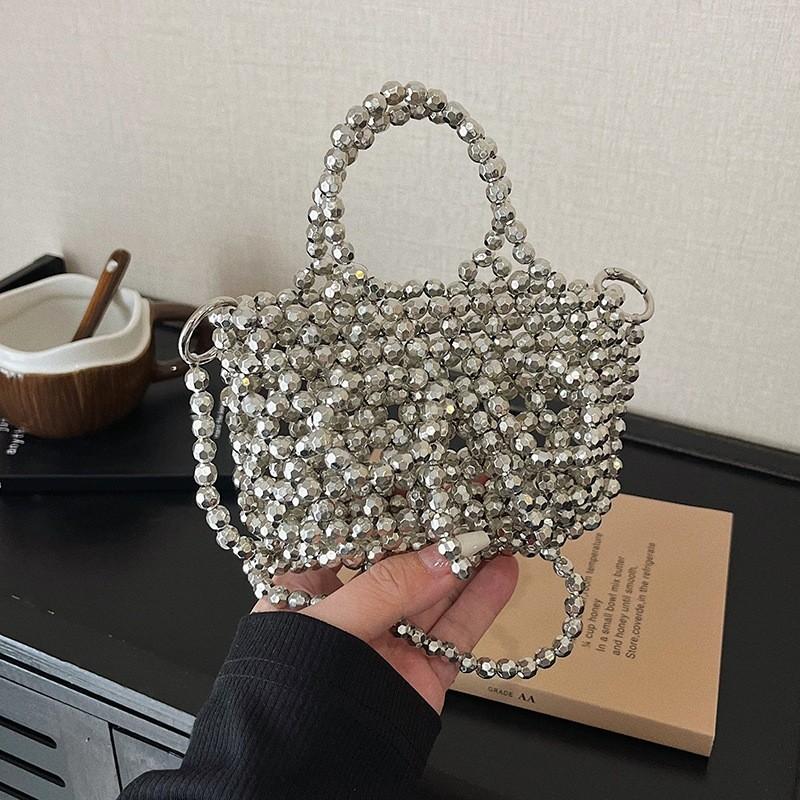 Transparent Bead Handbag With Bow Design And Top Opening For Casual Wear