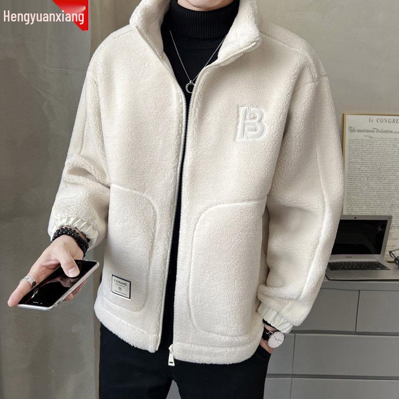 

Men s Autumn/Winter Lamb Wool Leather Jacket - Velvet, Fur, Cotton Blend, Trendy and Thickened 6XL брудно-білий