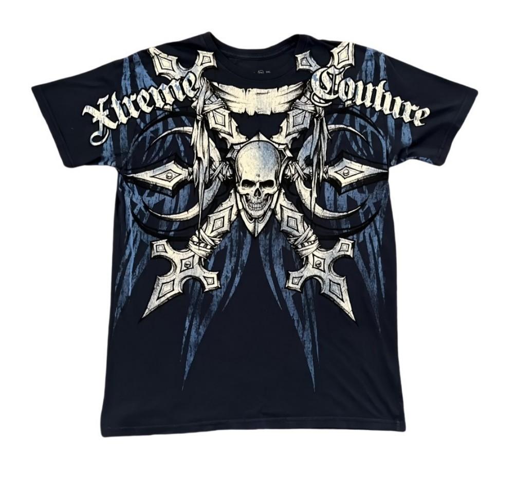 Moda estiva uomo europea e americana stampa teschio con lettere T-shirt comoda e traspirante con scollo rotondo top da esterno per strada
