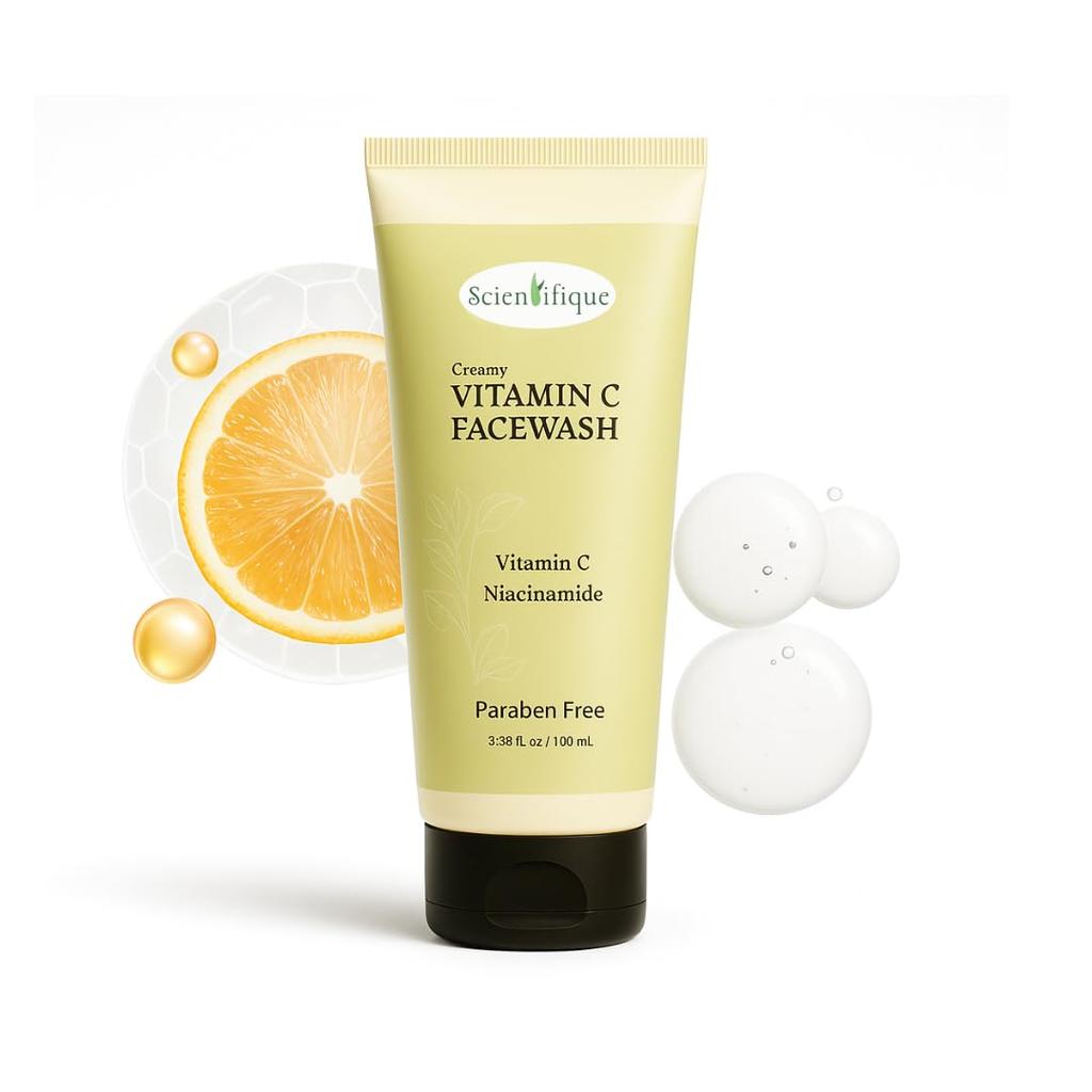 SCIENTIFIQUE™ 15 % Vitamin C Brightening Facewash (Creamy) - Enriched with Niacinamide, Kojic Acid & Salicylic Acid | Deep Cleansing, Acne Control