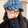 Woolen plaid beret women's autumn and winter face small cloud hat literary versatile octagonal hat newsboy painter hat