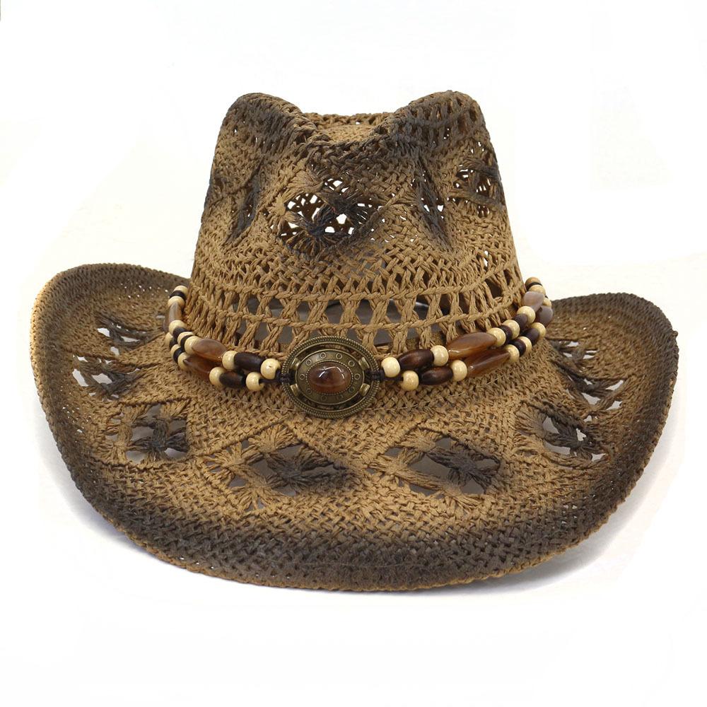 

Новая летняя соломенная ковбойская шляпа в стиле вестерн для мужчин, открытый полый дизайн, сомбреро, мужская шляпа, приморская пляжная шляпа от солнца 56-58CM