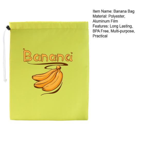 Banana Storage Bag Drawstring Closure Aluminum Lining Easy to Clean Multi-purpose Reusable Fruit Vegetable Protective Bag