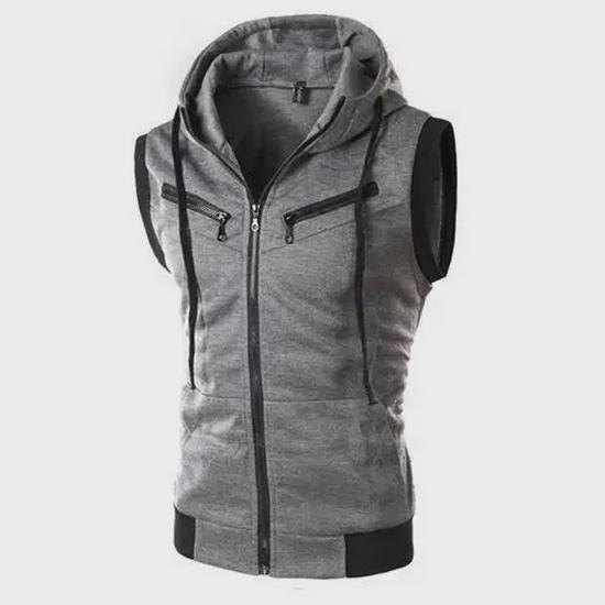 

**Stylish Men s Solid Color Hooded Sleeveless Vest - Casual Slim Fit In Three Colors** M (55—65 KG) темно-серого