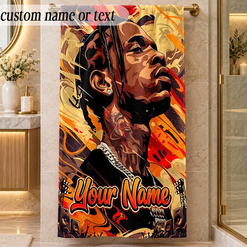 Beach TowelTravis Scott Custom Name Text Personalized Soft Towel for Beach Pool Indoor Home Decor Gift