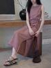 Linen Round Neck Sleeveless Tie Waist Dress for Women