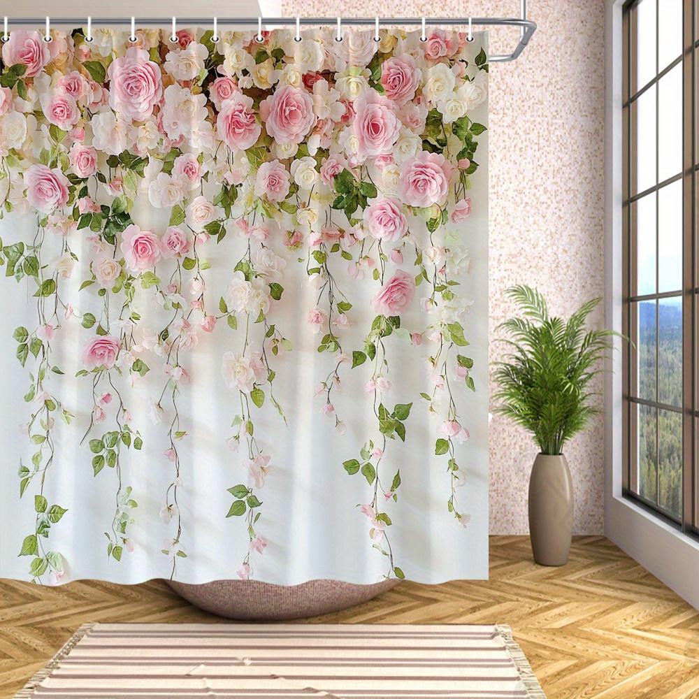1pc Cascading Floral Arrangement with Pink And White Roses Polyester Fabric Shower Curtain for Bathroom Decoration Elegant And R