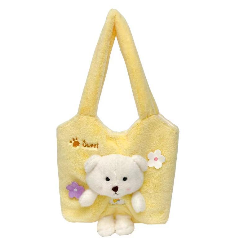 Fresh and Cute Three-dimensional Bear Mao Mao Hand Bag Girl Heart Student Going Out Large Capacity Shoulder Storage Bag